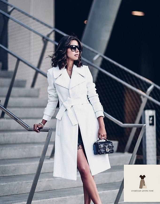 27 White Outfit That Are Breathtakingly Beautiful 16 The White Trench Coat Over Anything