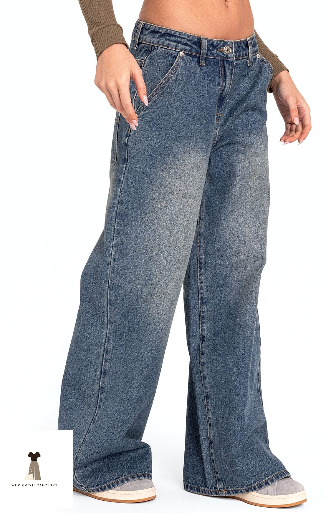 Wide-Leg Baggy Jeans with Corset Top and Ankle Boots