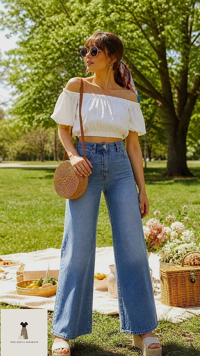 23 Picnic Outfit That Every Stylist Needs to See 12 Wide-Leg Trousers and a Fitted Tank