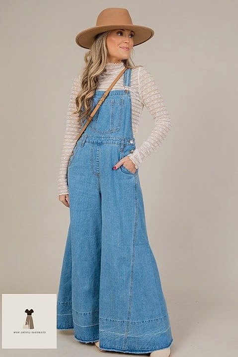 Wide-Leg Overalls with a Turtleneck