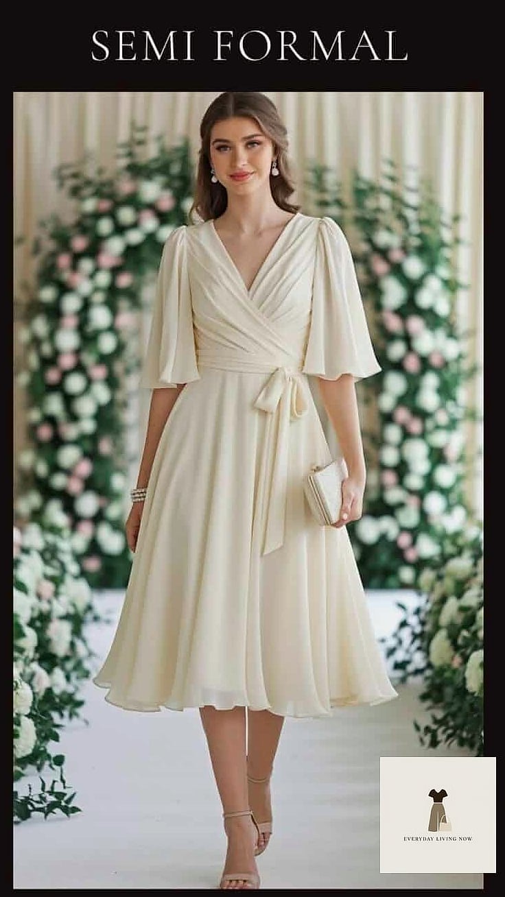25 Outfit Semiformal That Are Dreamy and So Inspiring 2 The Wrap Dress and Block Heel Combo