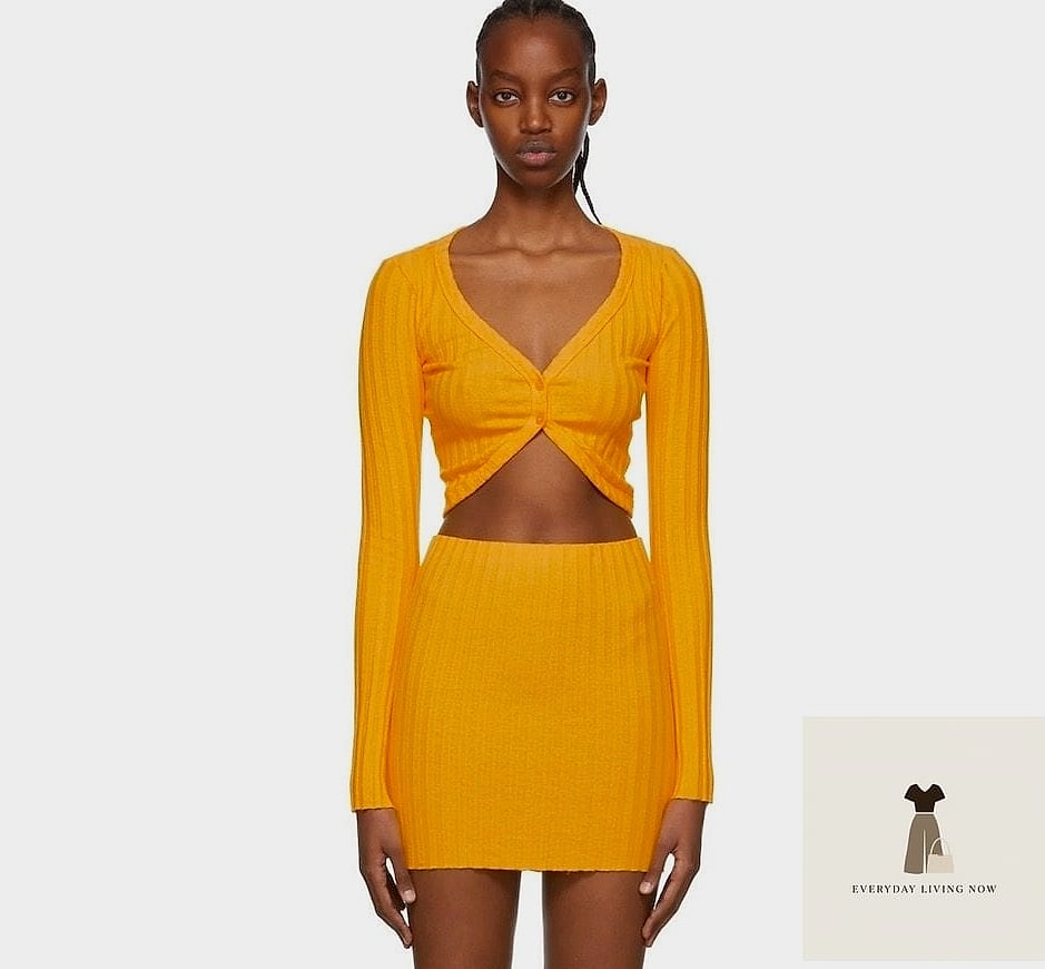 27 Yellow Outfit Every Style Lover Needs to See 22 Yellow Cropped Cardigan With a Denim Skirt
