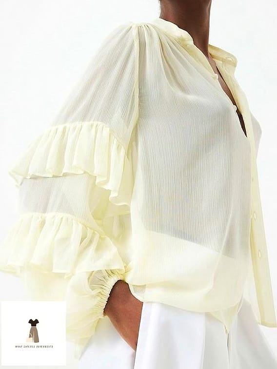 27 Yellow Outfit Every Style Lover Needs to See 27 Yellow Ruffle Blouse With Tailored Shorts