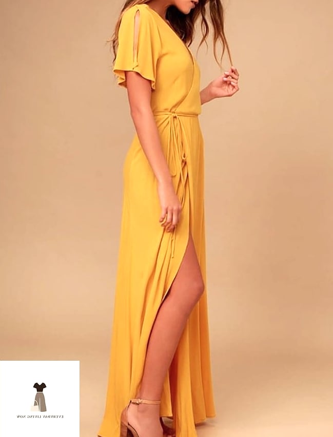 27 Yellow Outfit Every Style Lover Needs to See 9 Yellow Wrap Dress for Everyday Elegance